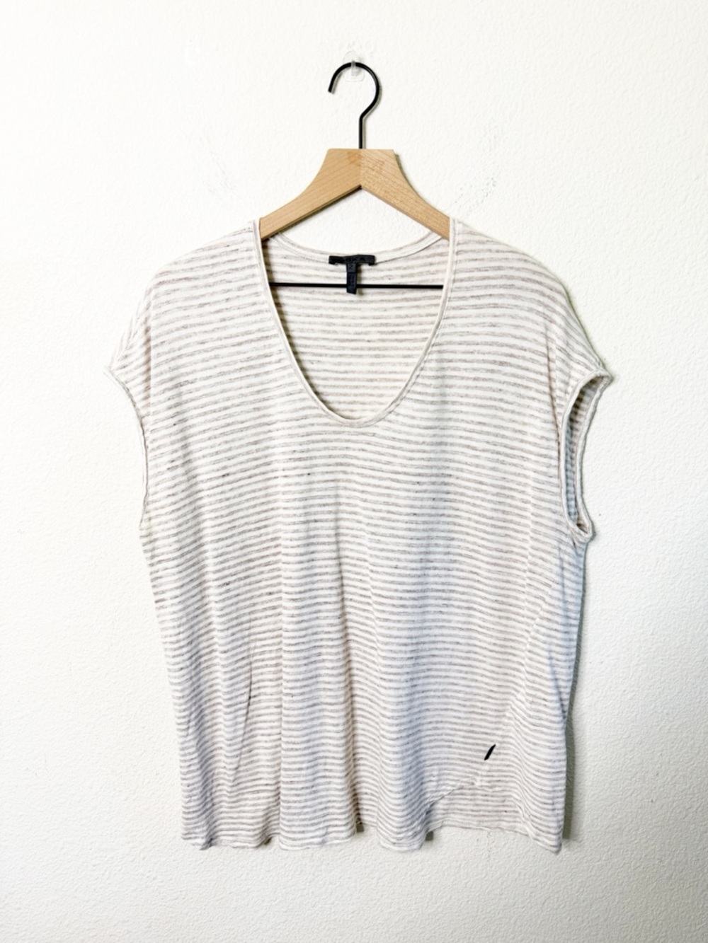Oska Oversized Boxy Tee Tan Stripe Short Sleeve Cap Sleeve Top Size 1 / US 4 / 6